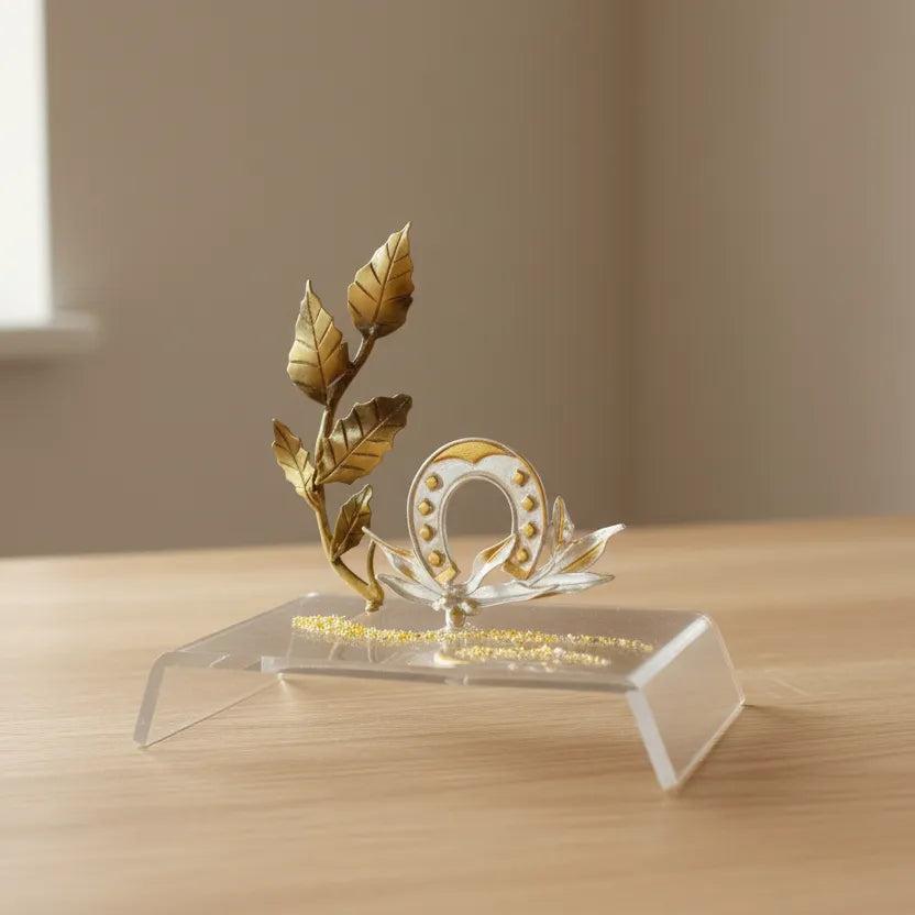 Christmas Decoration, Good Luck Petal Charm on plexiglass, silver charm with bronze leaves, home decor, gift idea, charm favor (PX-07)