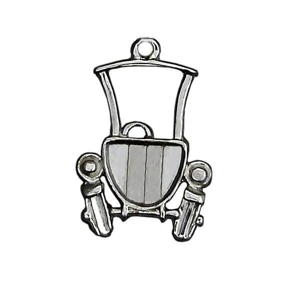 Christmas Decoration, Miniature Train Charm on plexiglass, silver charm with bronze leaves, home decor, gift idea, christening favor (PX-11)