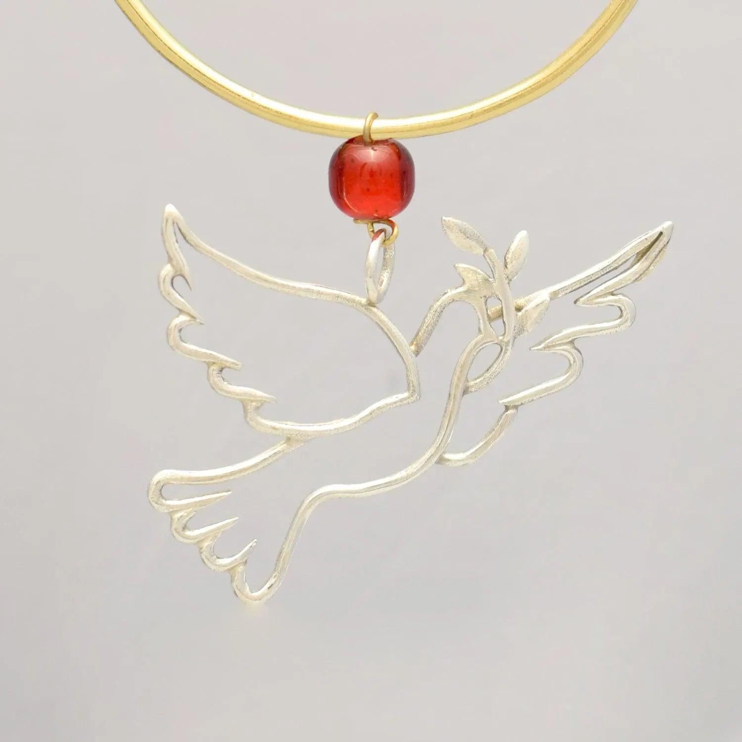 Christmas Decoration, Pigeon Charm on plexiglass, silver charm with bronze leaves, home decor, gift idea, charm favor (PX-06)