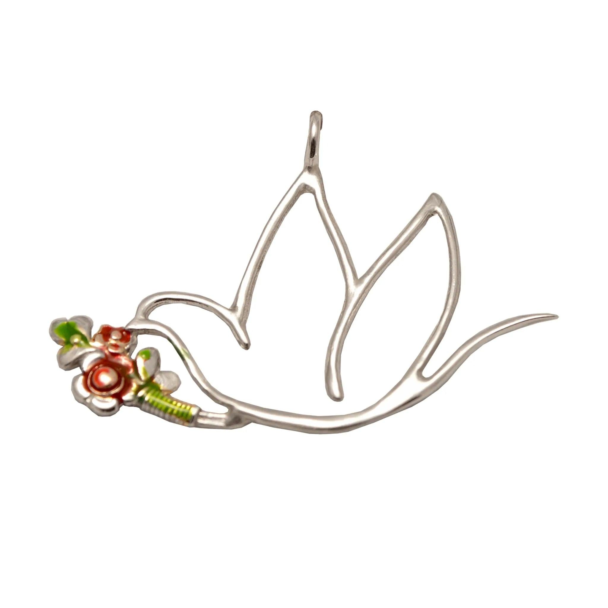 Christmas Decoration, Pigeon Charm on plexiglass, silver charm with bronze leaves, home decor, gift idea, charm favor (PX-06)