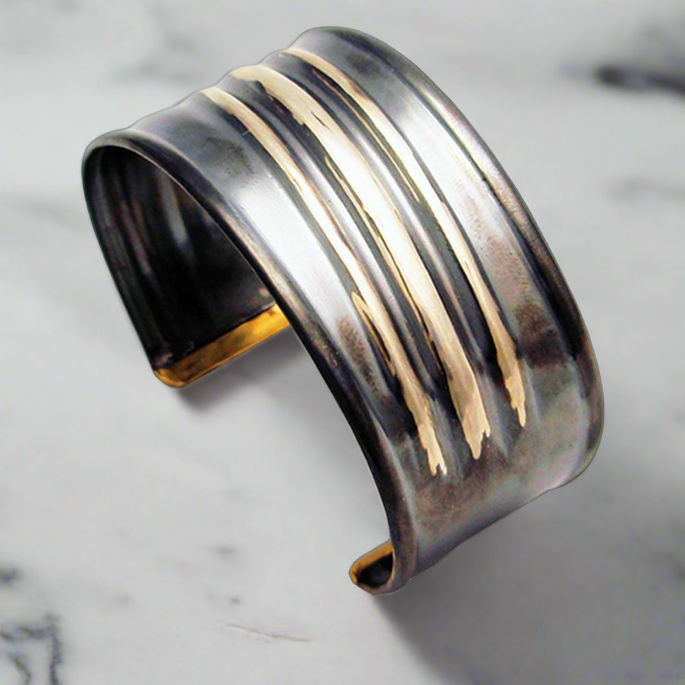 Cuff bracelet in Sterling Silver with Decorative Black Patina (Oxidation) (BM-06) - ELEFTHERIOU EL