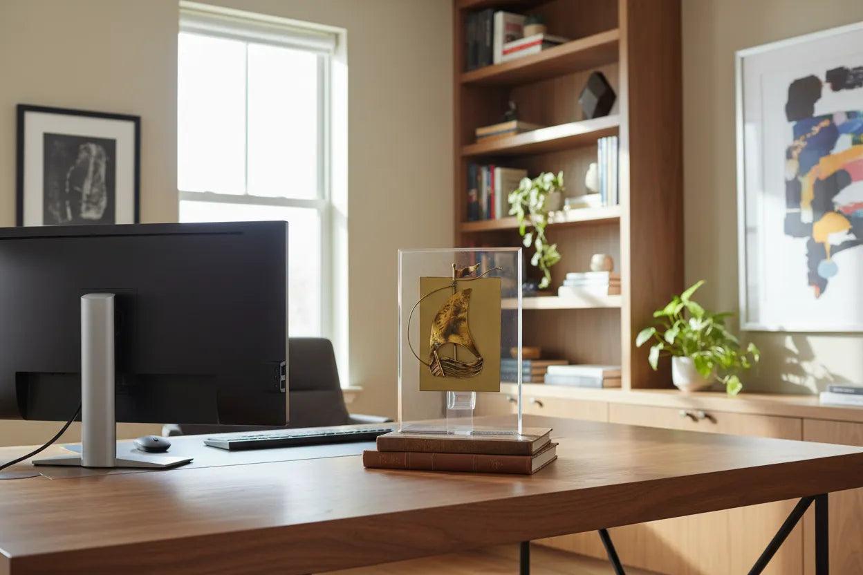 Decorative Sailboat on plexiglass, Bronze Sailboat, Handmade Sailboat, Corporate Gift, Office Decor (Α-95)