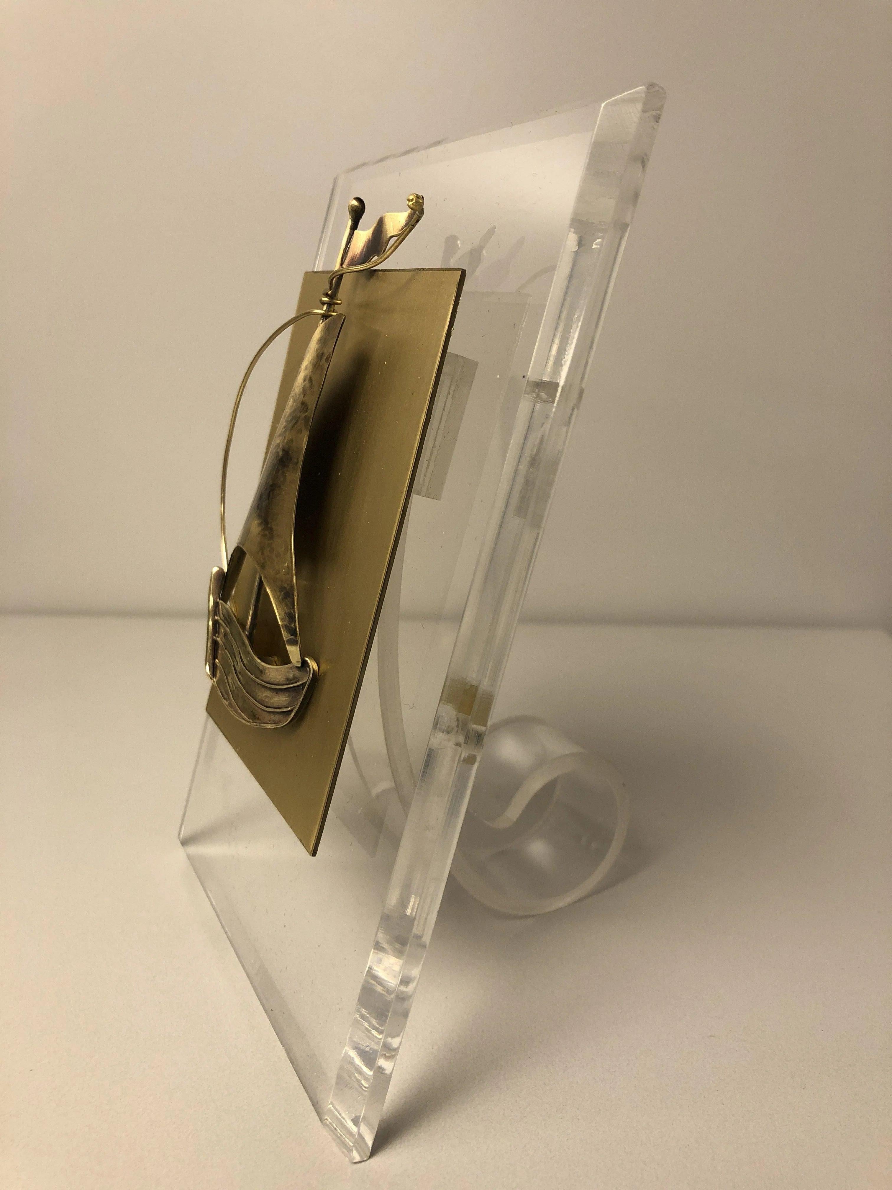 Decorative Sailboat on plexiglass, Bronze Sailboat, Handmade Sailboat, Corporate Gift, Office Decor (Α-95)