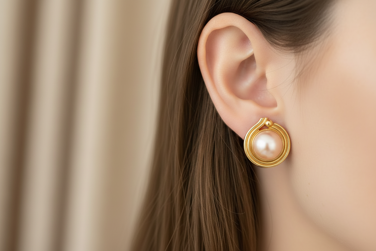 Earrings in 18k gold with pink pearl