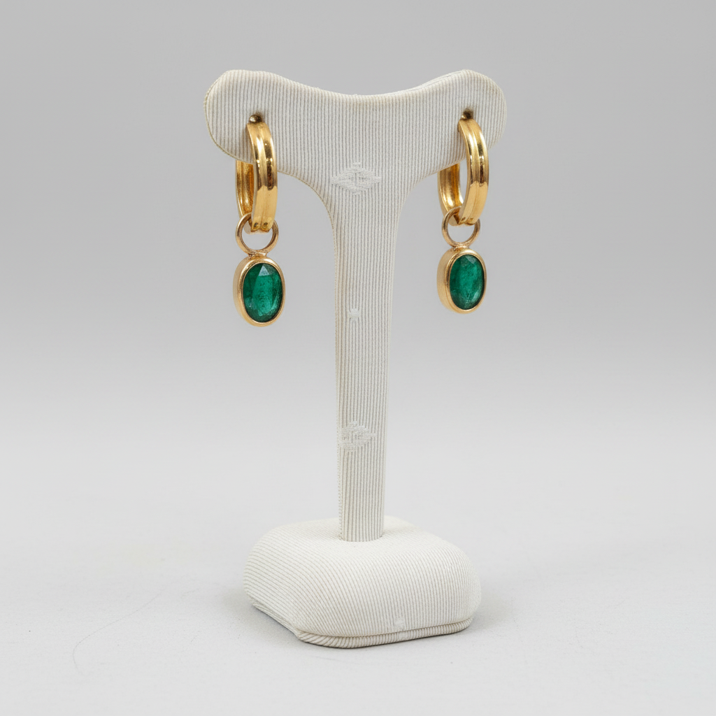 Earrings in steel with Emeralds and 14k gold
