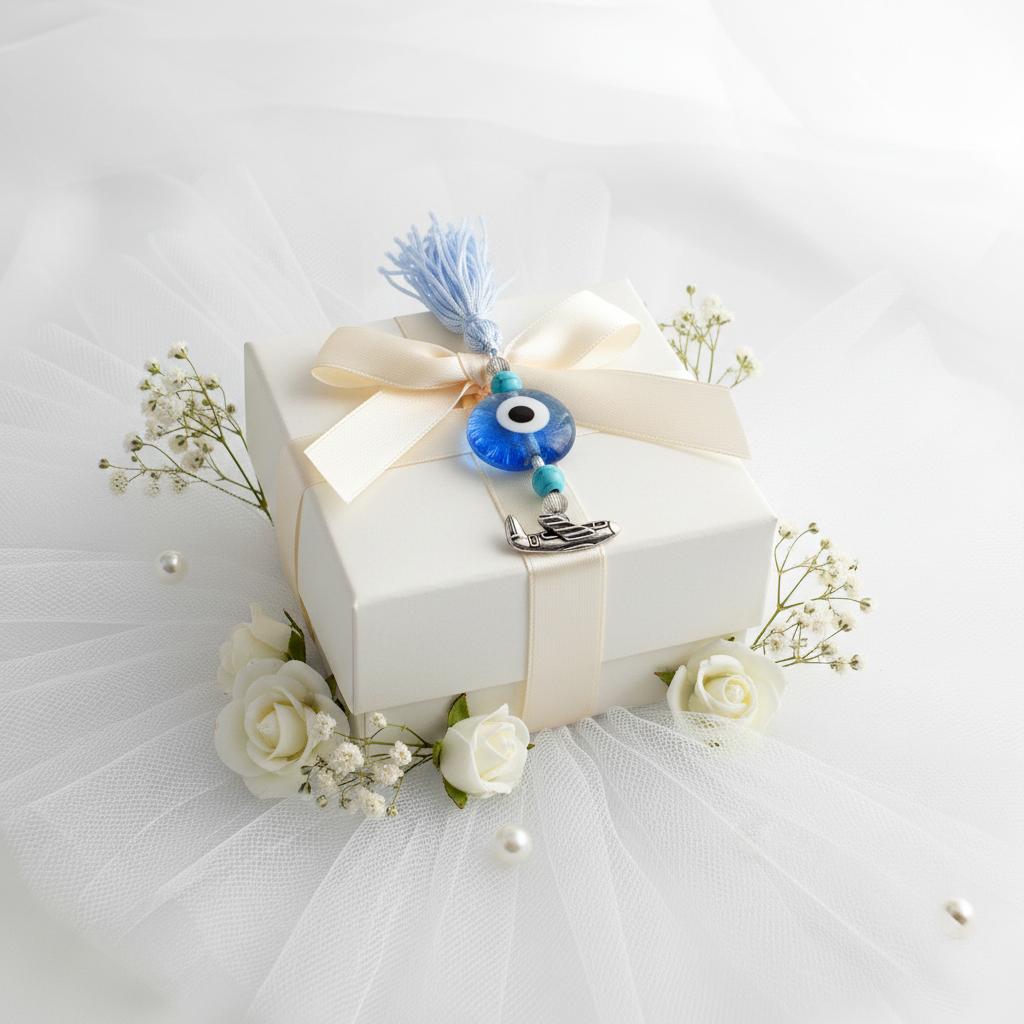 Evil Eye Charm on a tassel, House decoration, holiday decor, welcome gift, silver charm, Airplane Charm