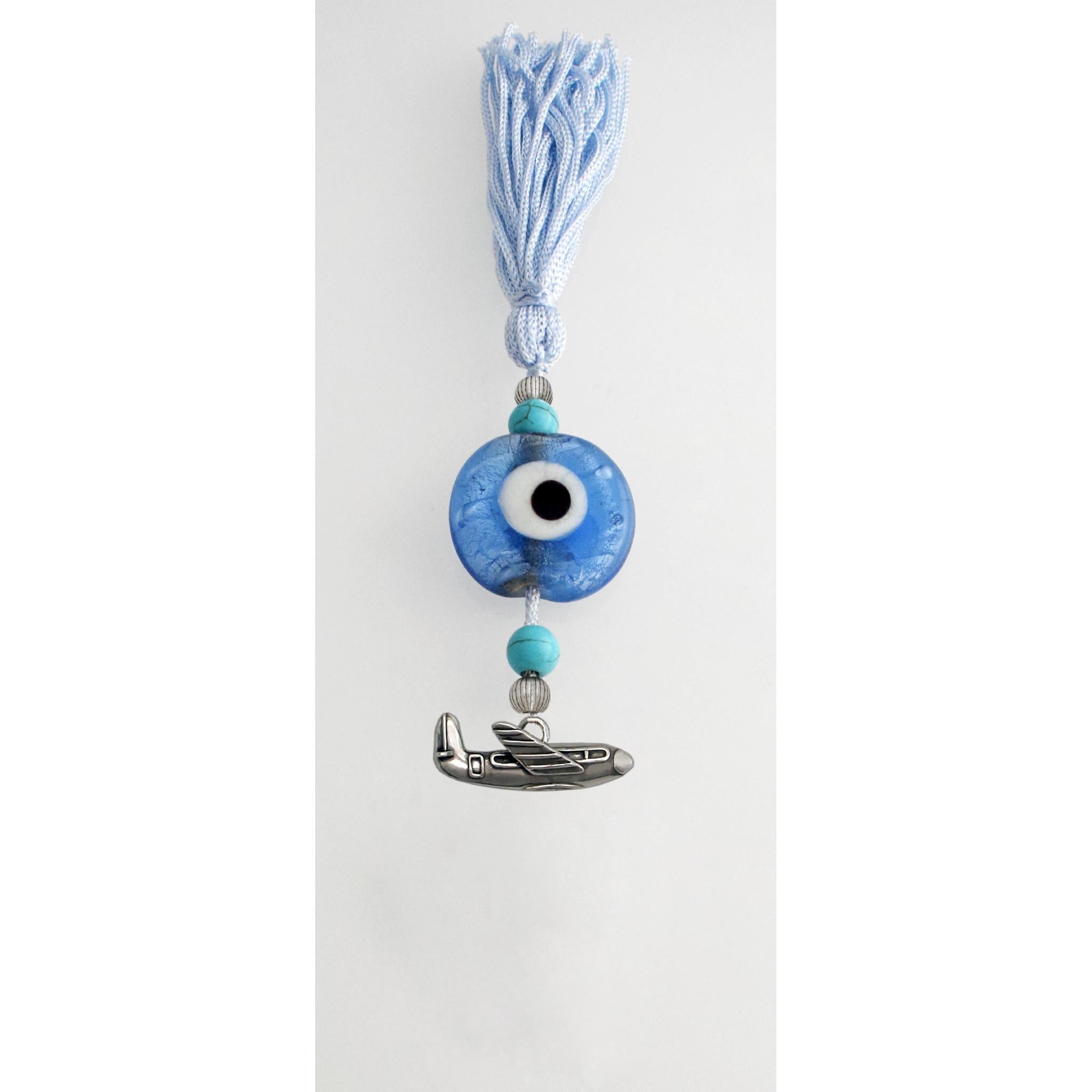 Evil Eye Charm on a tassel, House decoration, holiday decor, welcome gift, silver charm, Airplane Charm