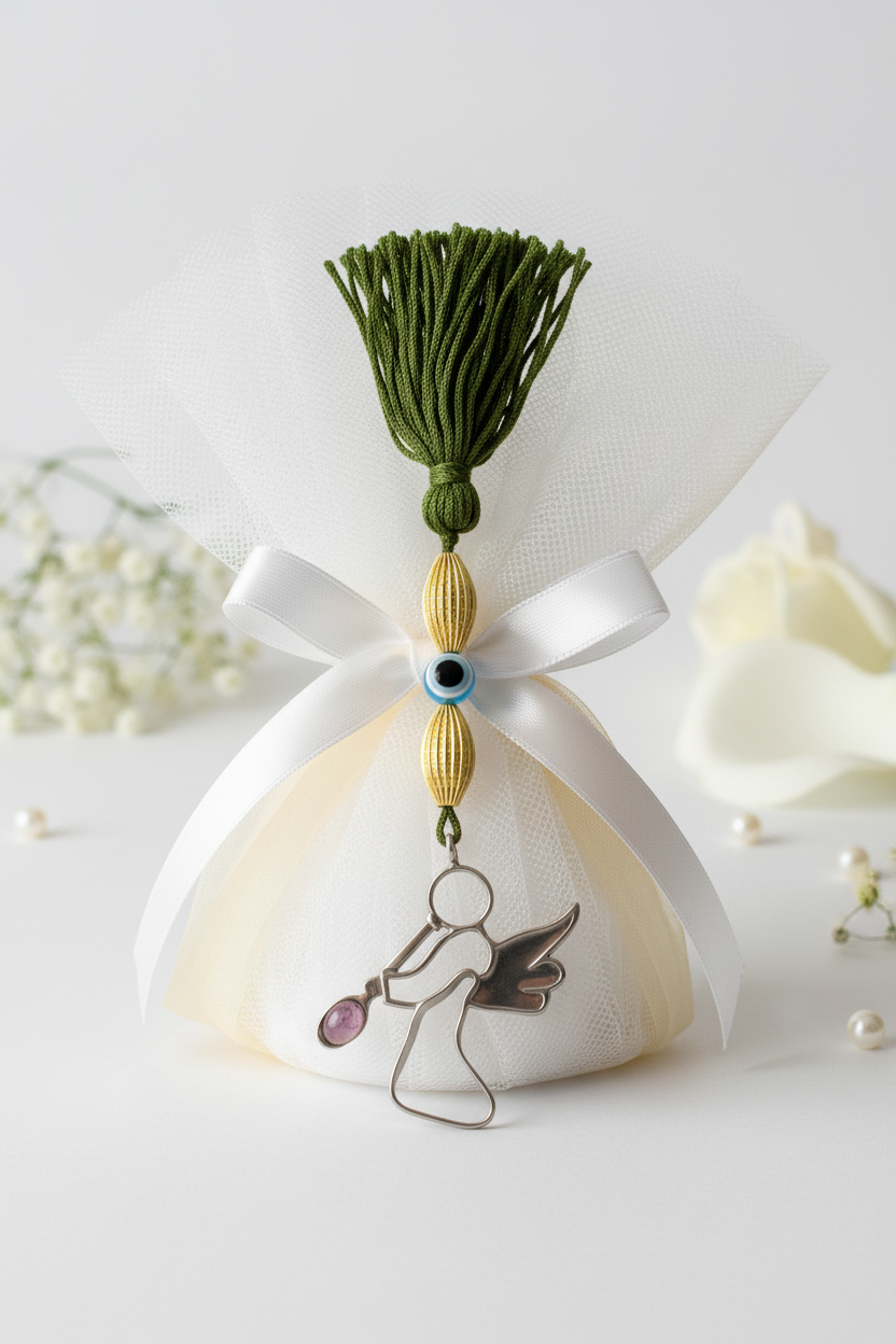 Evil Eye Charm on a tassel, House decoration, holiday decor, welcome gift, silver charm, Angel Charm