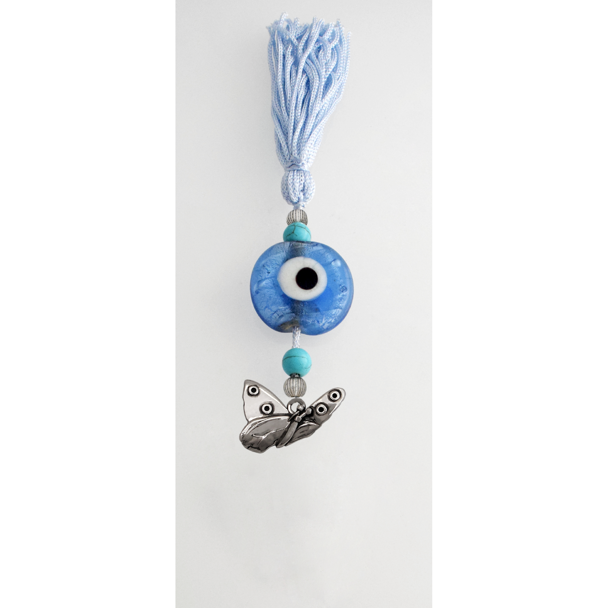 Evil Eye Charm on a tassel, House decoration, holiday decor, welcome gift, silver charm, Butterfly Charm - ELEFTHERIOU EL