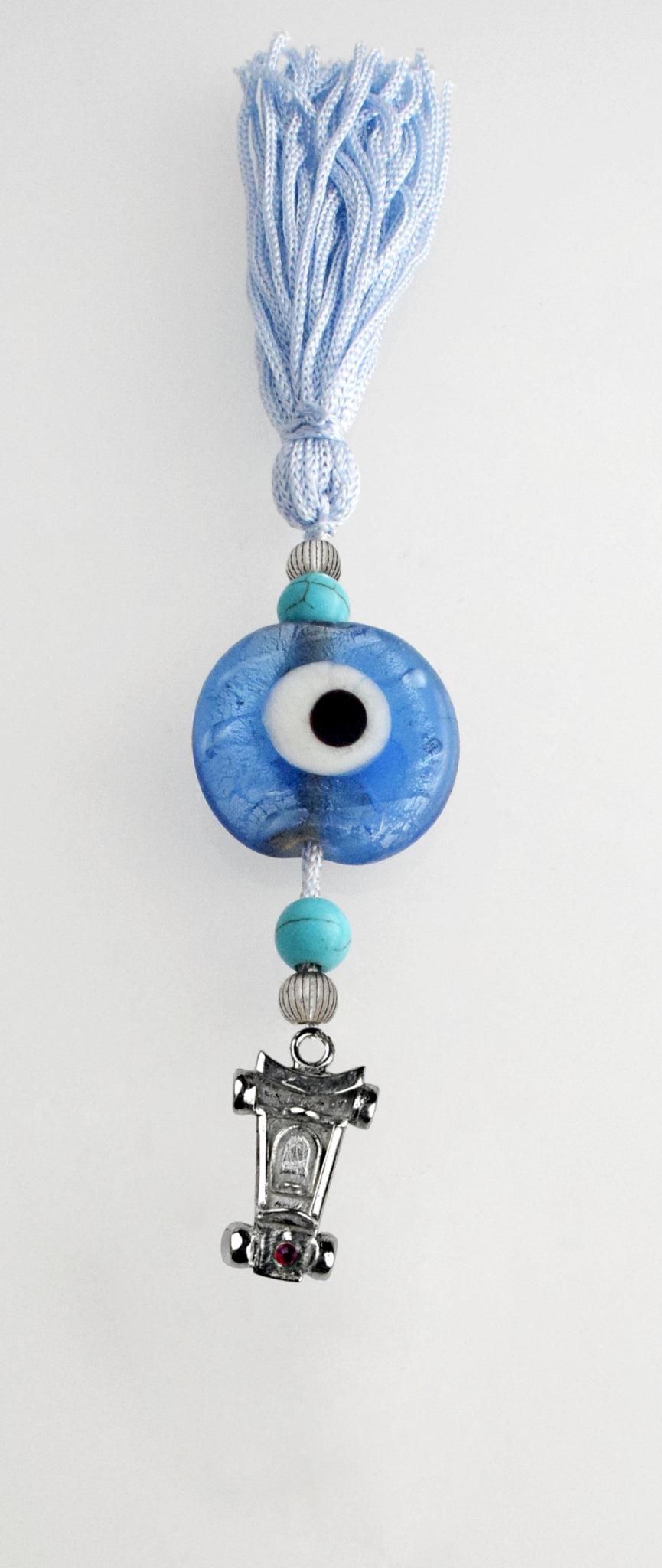 Evil Eye Charm on a tassel, House decoration, holiday decor, welcome gift, silver charm, Car Charm - ELEFTHERIOU EL