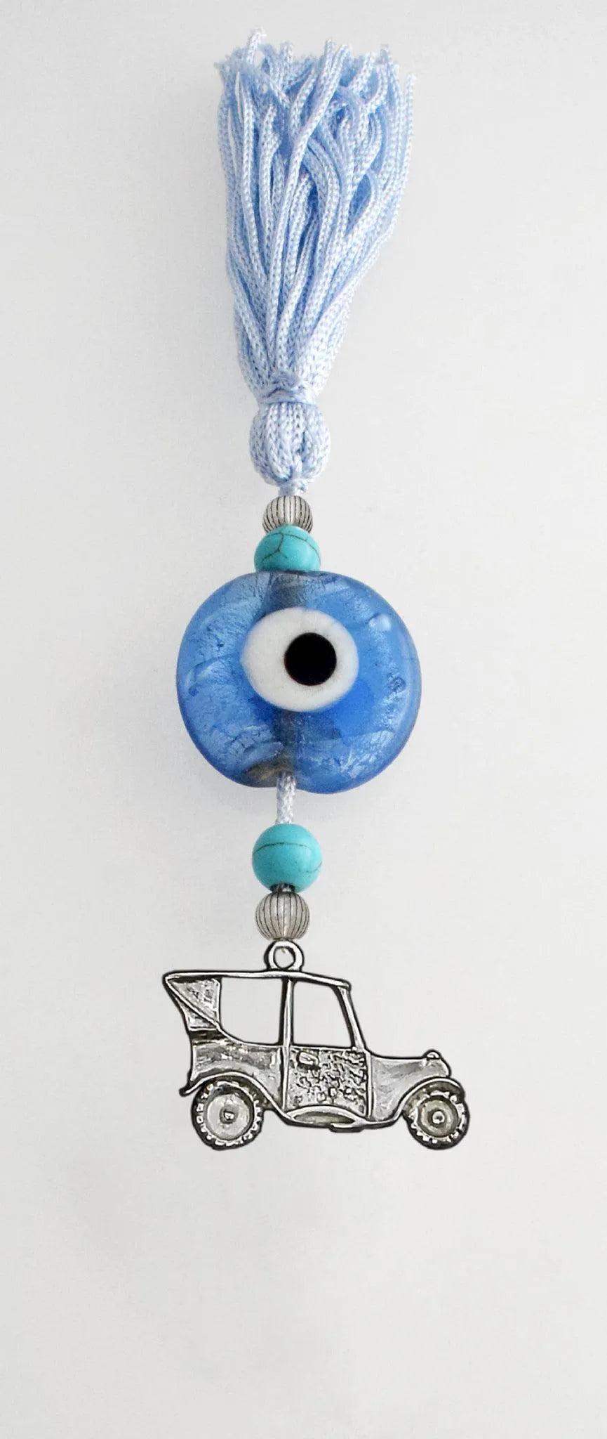 Evil Eye Charm on a tassel, House decoration, holiday decor, welcome gift, silver charm, Car Charm