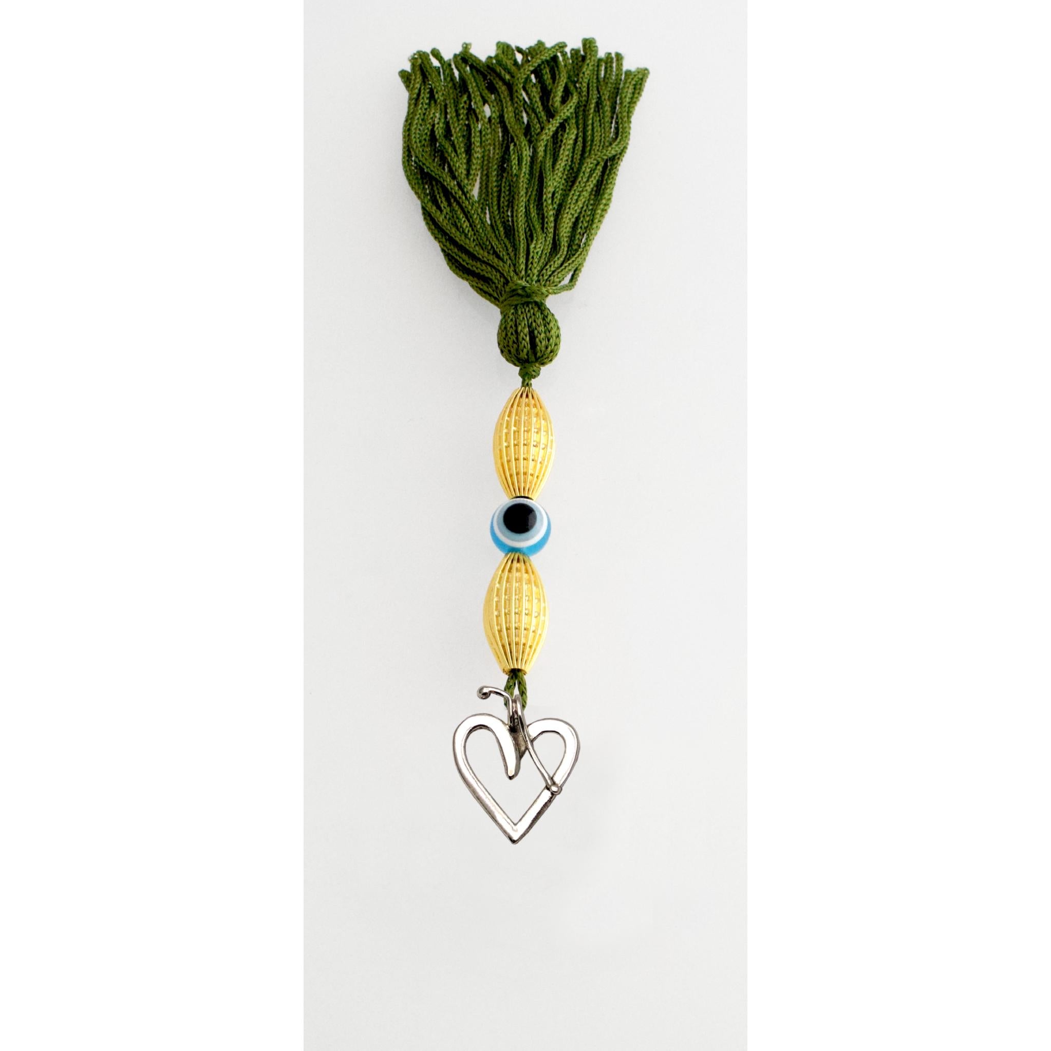 Evil Eye Charm on a tassel, House decoration, holiday decor, welcome gift, silver charm, Love charm, heart charm charm