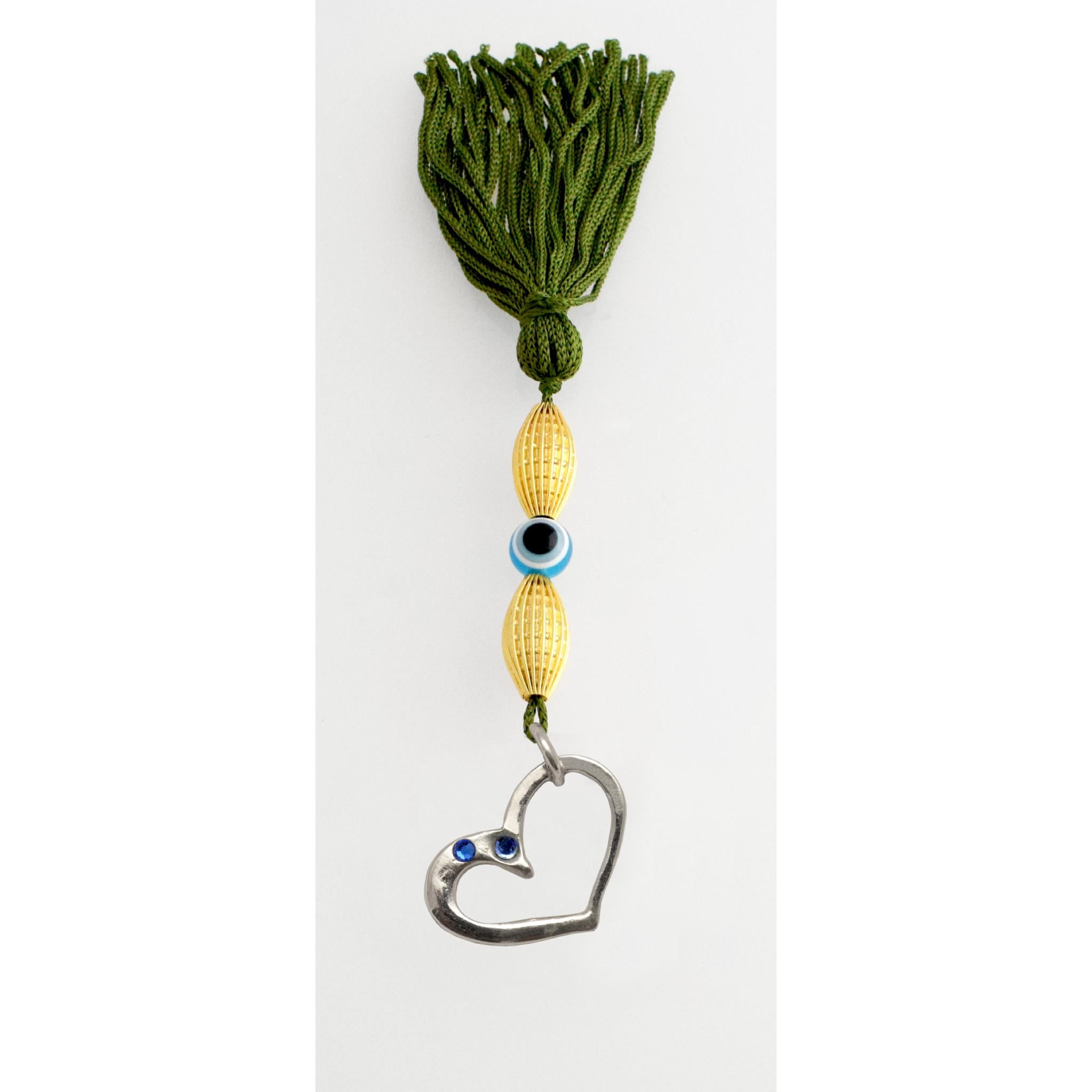 Evil Eye Charm on a tassel, House decoration, holiday decor, welcome gift, silver charm, Love charm, heart charm charm