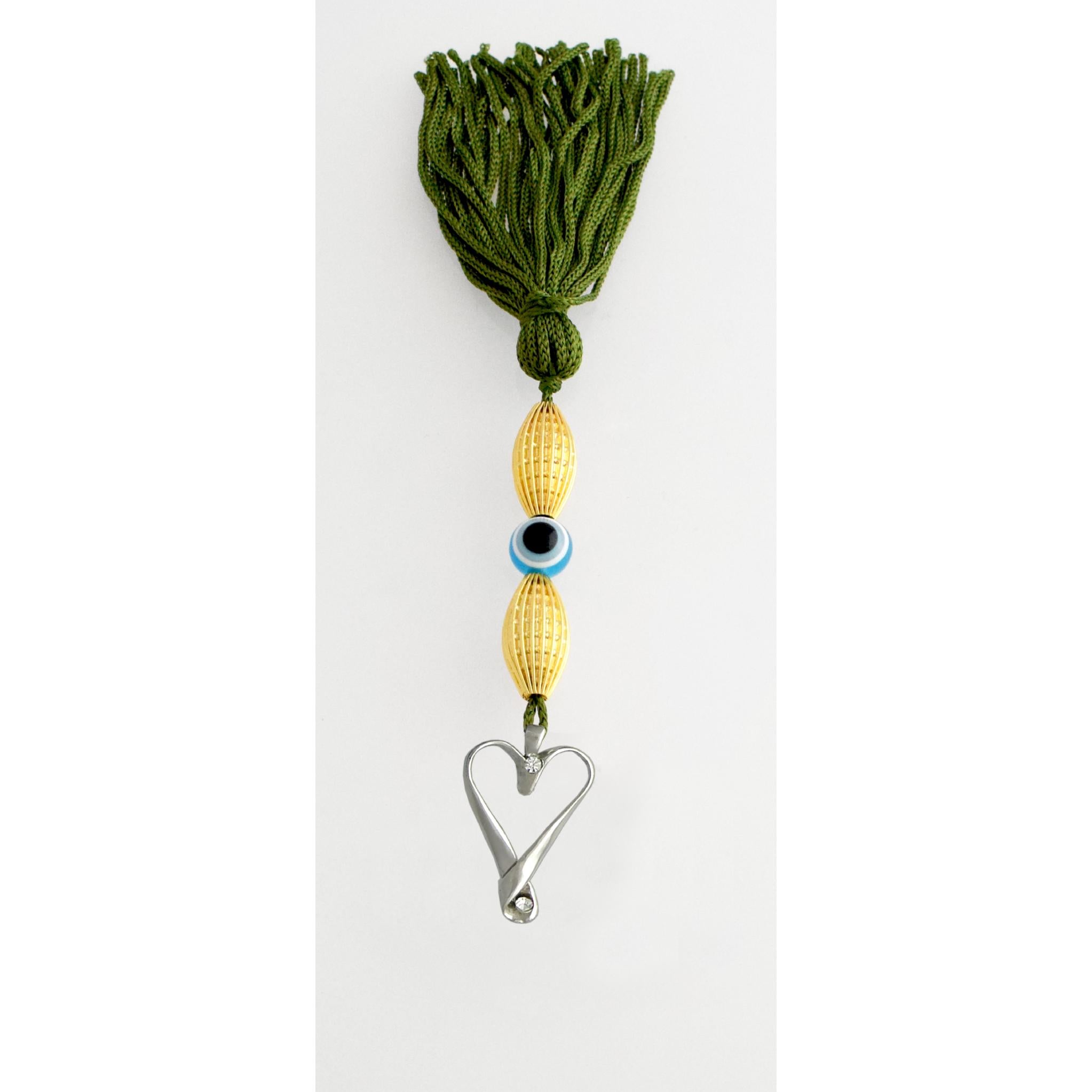 Evil Eye Charm on a tassel, House decoration, holiday decor, welcome gift, silver charm, Love charm, heart charm charm