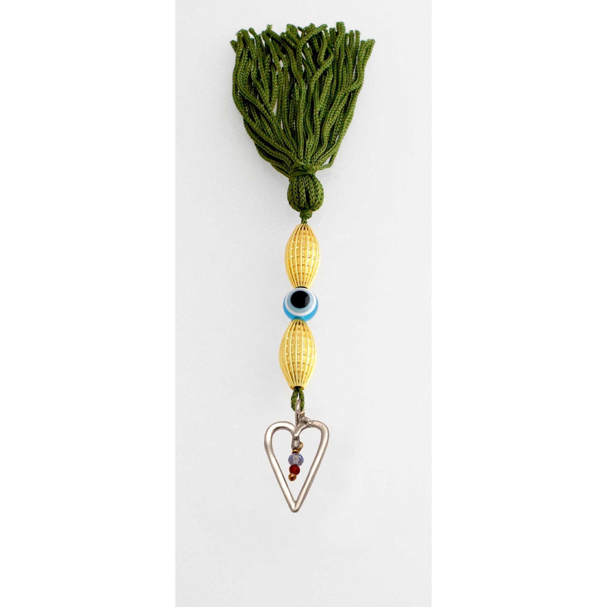 Evil Eye Charm on a tassel, House decoration, holiday decor, welcome gift, silver charm, Love charm, heart charm charm