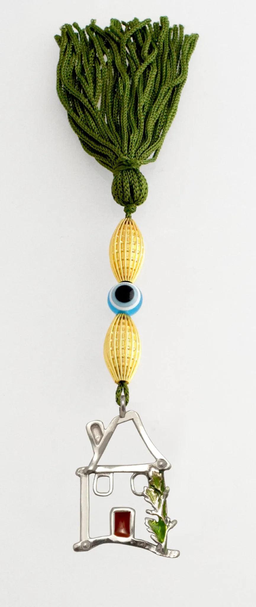 Evil Eye Charm on a tassel, House decoration, holiday decor, welcome gift, silver charm, Miniature home charm