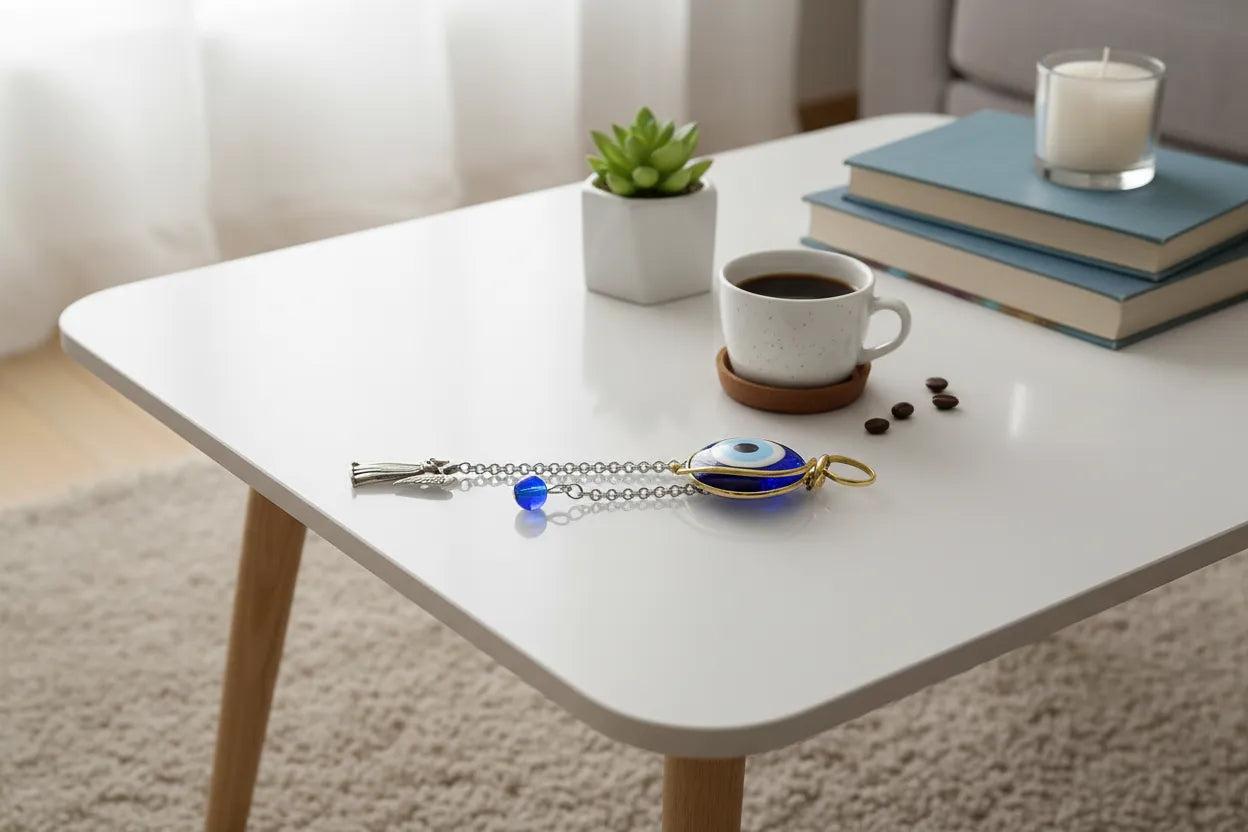 Evil eye protection stone with silver charm, Evil Eye Charm, home décor, gift, Wall Decor, silver charm, Angel Charm