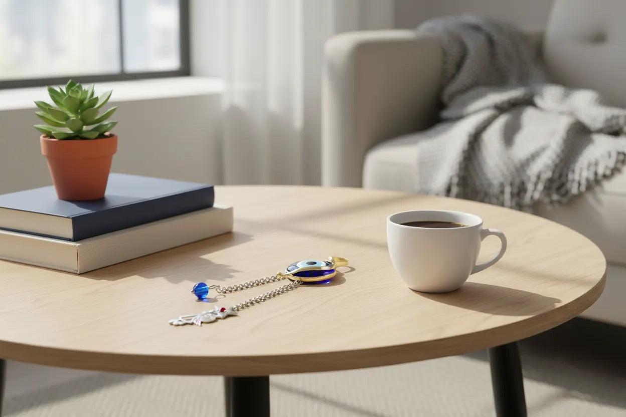 Evil eye protection stone with silver charm, Evil Eye Charm, home décor, gift, Wall Decor, silver charm, Angel Charm