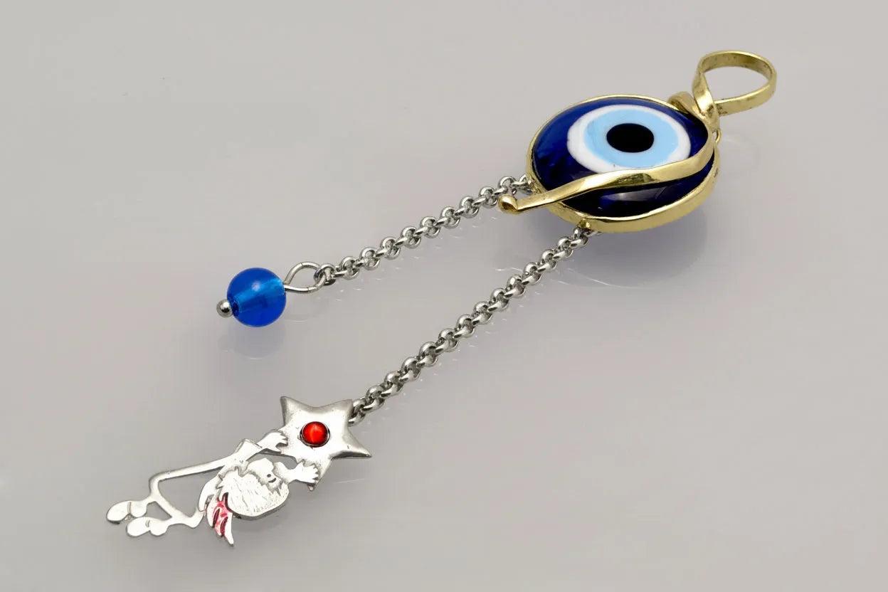 Evil eye protection stone with silver charm, Evil Eye Charm, home décor, gift, Wall Decor, silver charm, Angel Charm