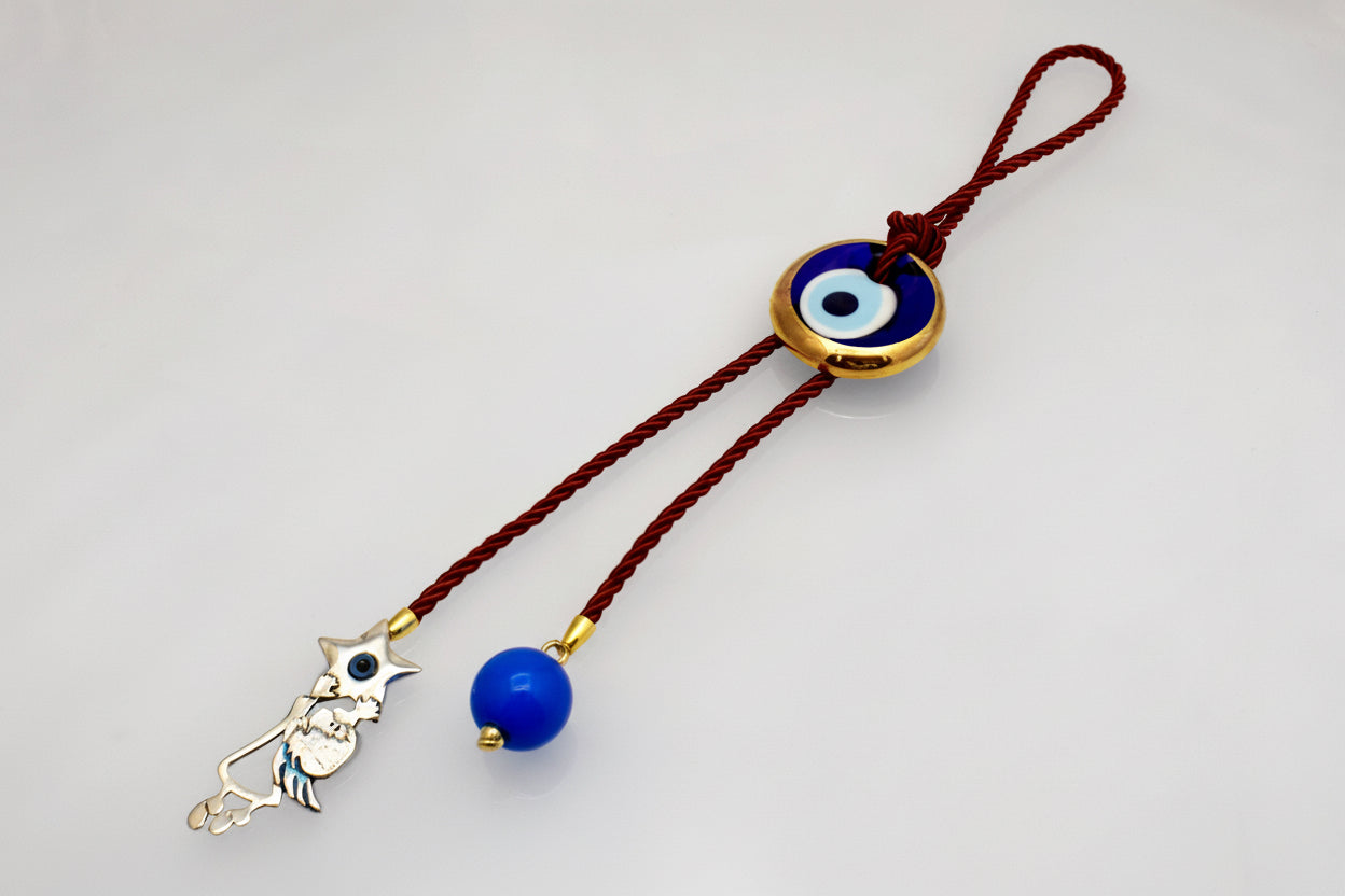 Evil eye protection stone with silver charm, Evil Eye Charm, home décor, gift, Wall Decor, silver charm, Angel Charm