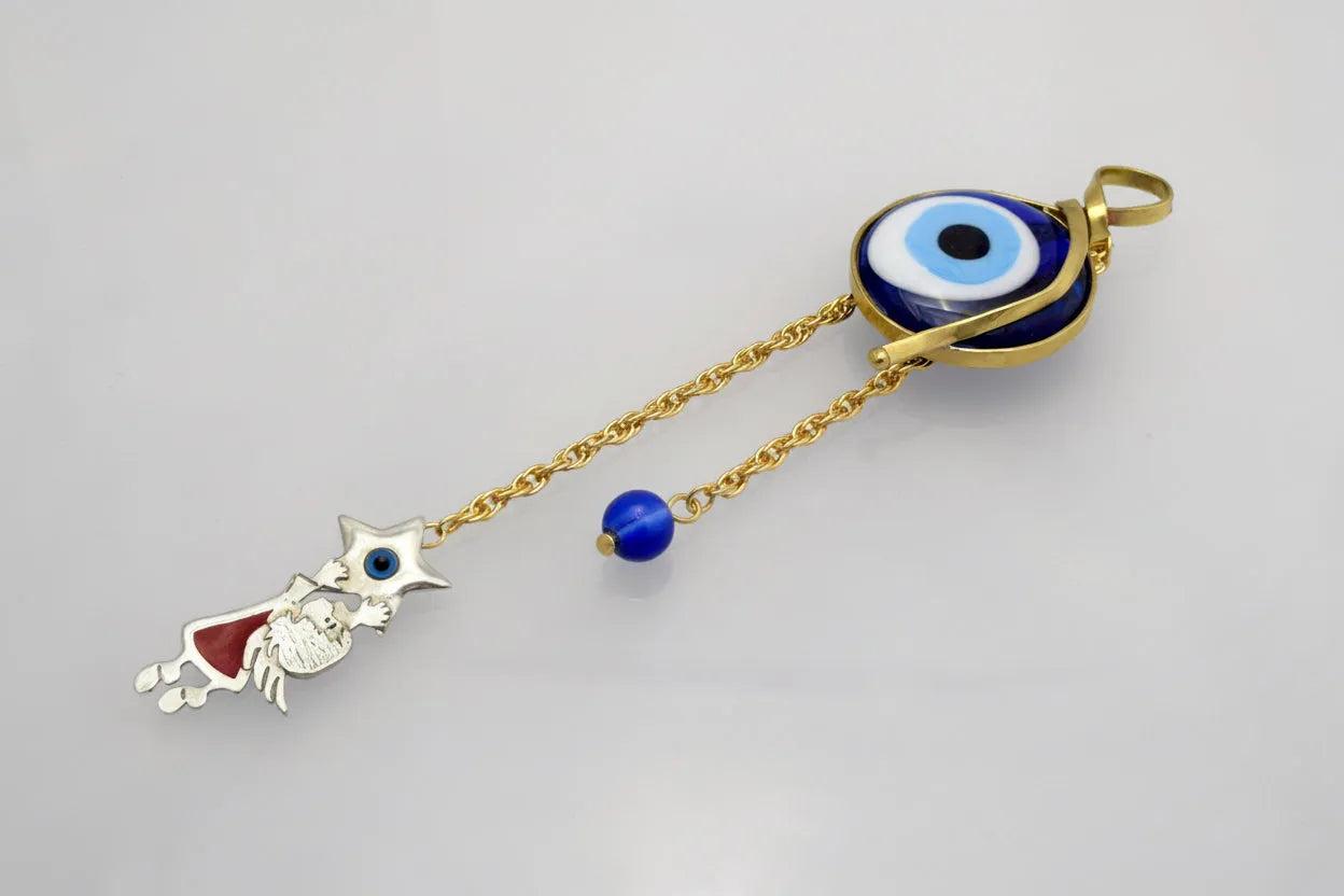 Evil eye protection stone with silver charm, Evil Eye Charm, home décor, gift, Wall Decor, silver charm, Angel Charm