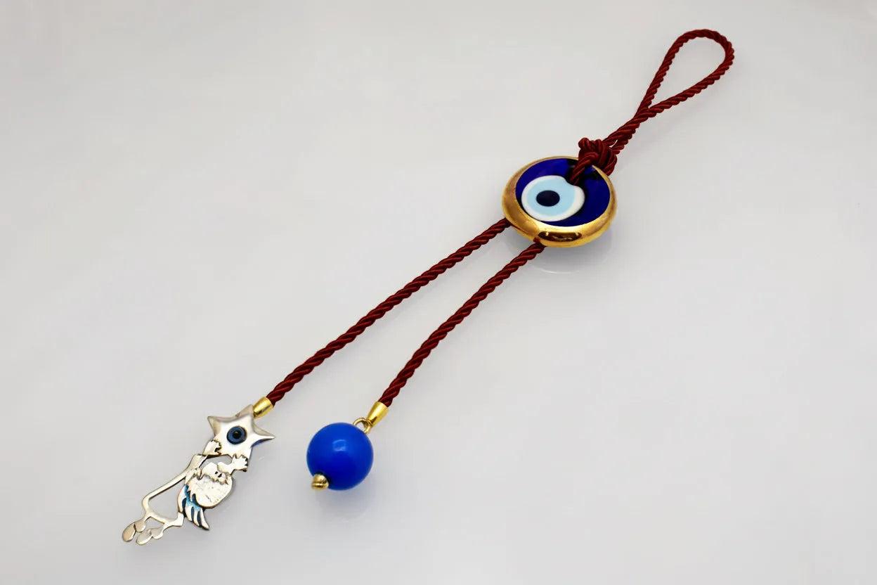 Evil eye protection stone with silver charm, Evil Eye Charm, home décor, gift, Wall Decor, silver charm, Angel Charm