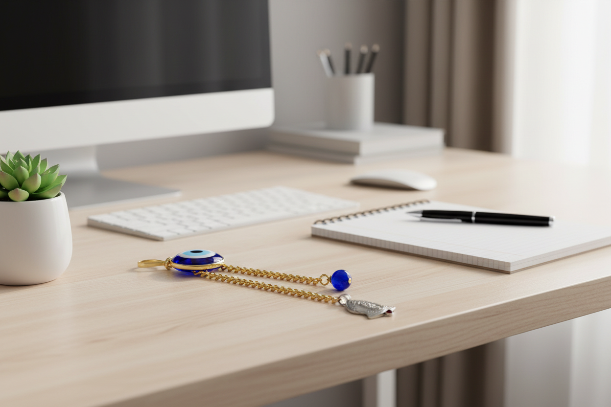 Evil eye protection stone with silver charm, Evil Eye Charm, home décor, gift, Wall Decor, silver charm, Bell Charm