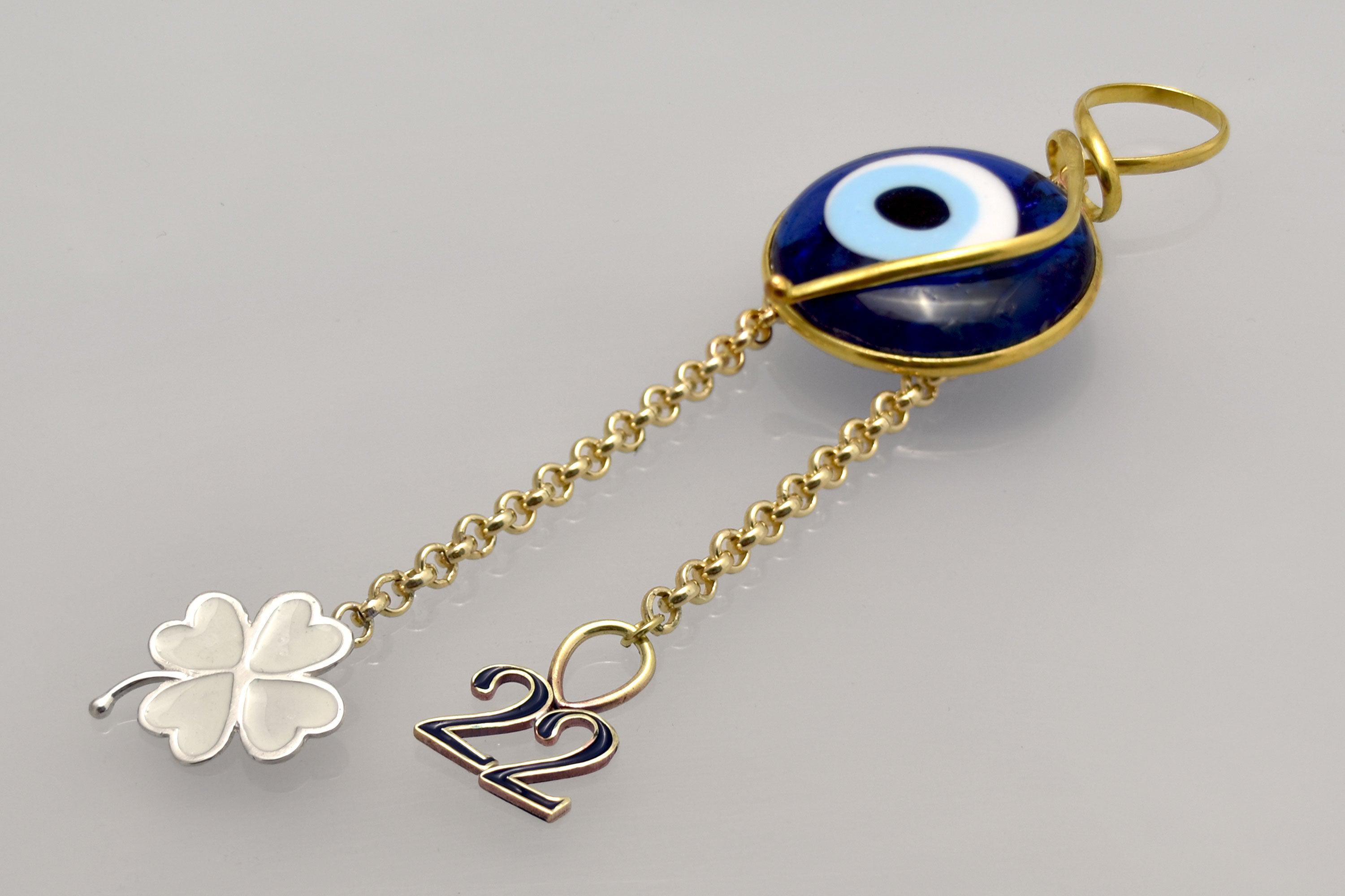 Evil eye protection stone with silver charm, Evil Eye Charm, home décor, gift, Wall Decor, silver charm, Clover Charm - ELEFTHERIOU EL