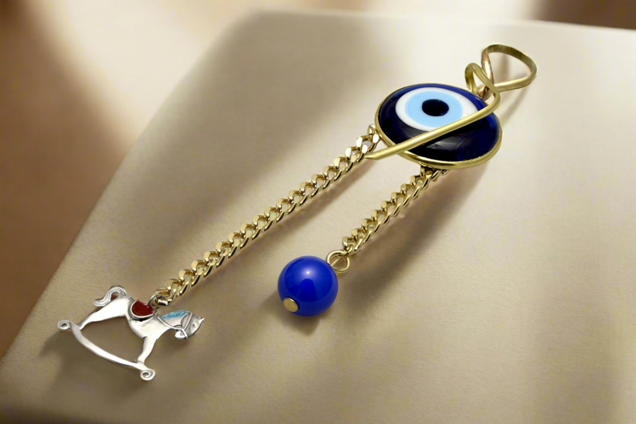 Evil eye protection stone with silver charm, Evil Eye Charm, home décor, gift, Wall Decor, silver charm, Horse Charm