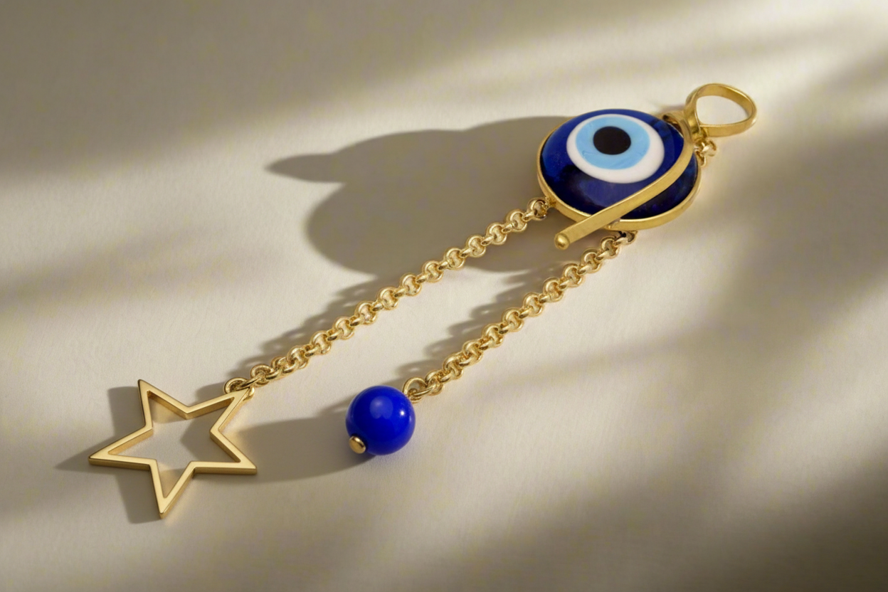 Evil eye protection stone with silver charm, Evil Eye Charm, home décor, gift, Wall Decor, silver charm, Star Charm