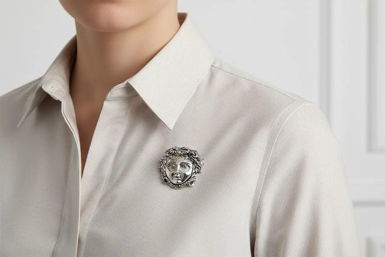 Face Mask of Medusa Brooch in Sterling Silver (K-85)