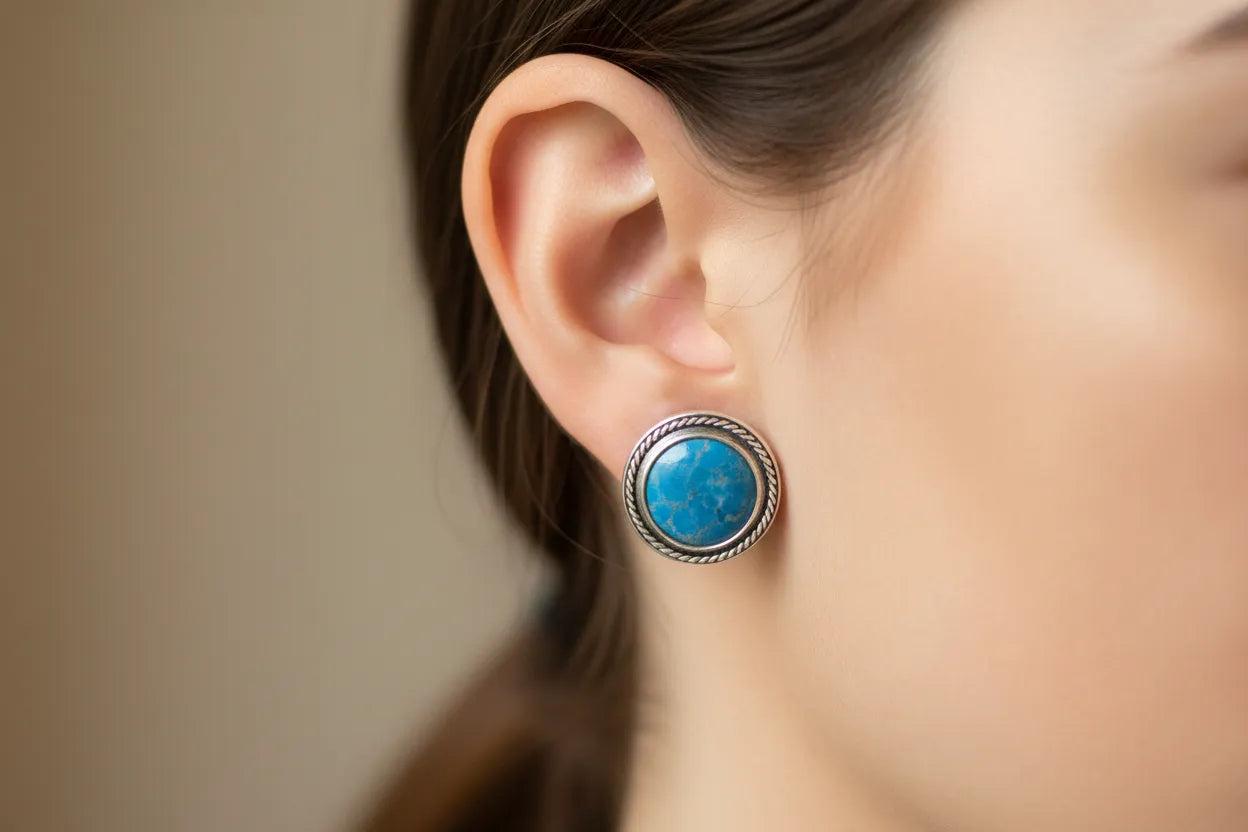 Greek Circle Rope Earrings in sterling silver with Lapis Lazuli (GT-03)