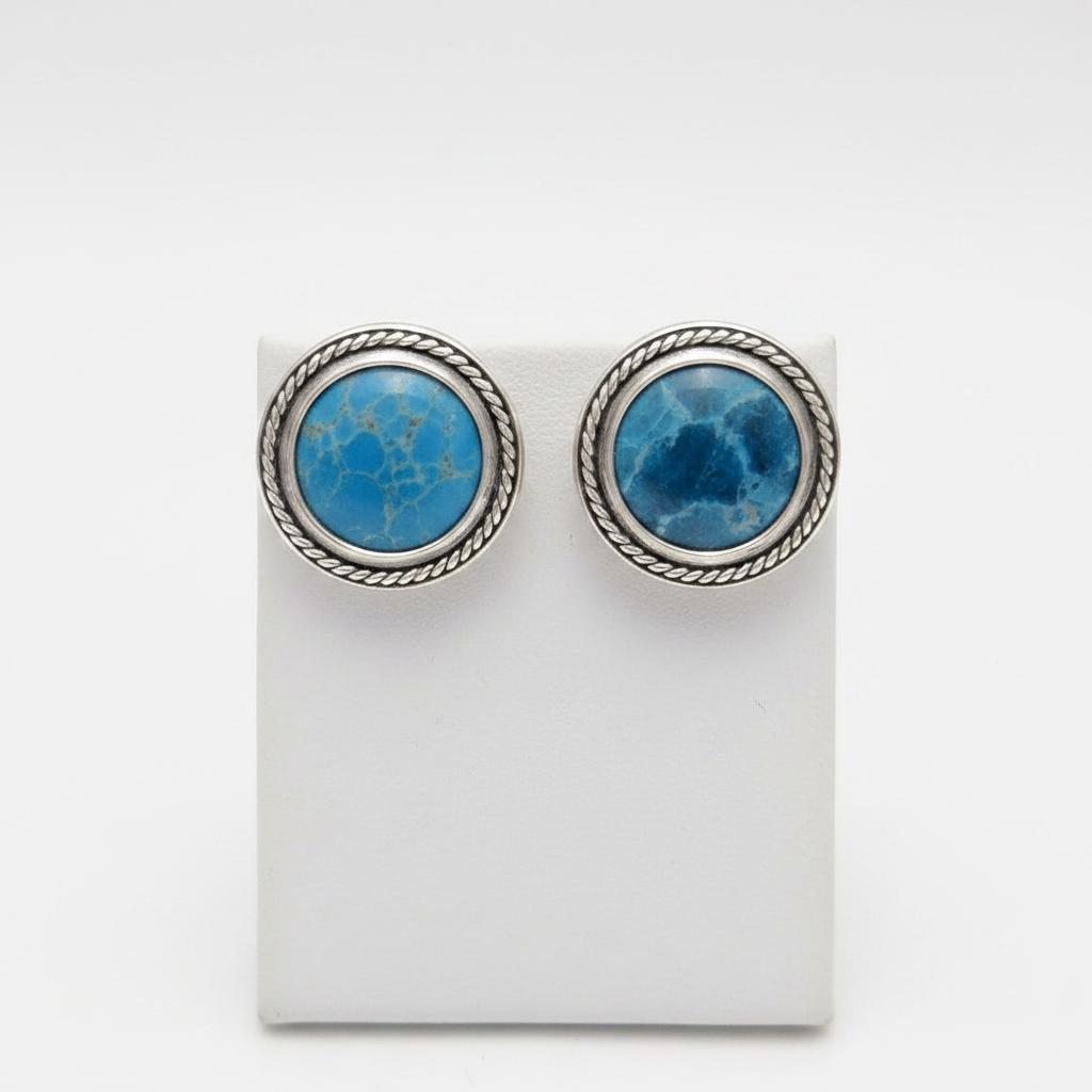Greek Circle Rope Earrings in sterling silver with Lapis Lazuli (GT-03)