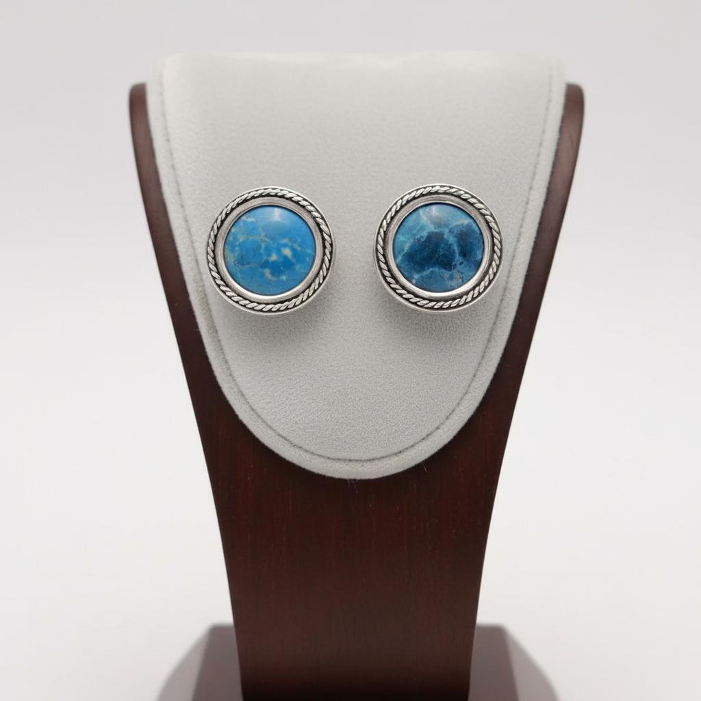 Greek Circle Rope Earrings in sterling silver with Lapis Lazuli (GT-03)