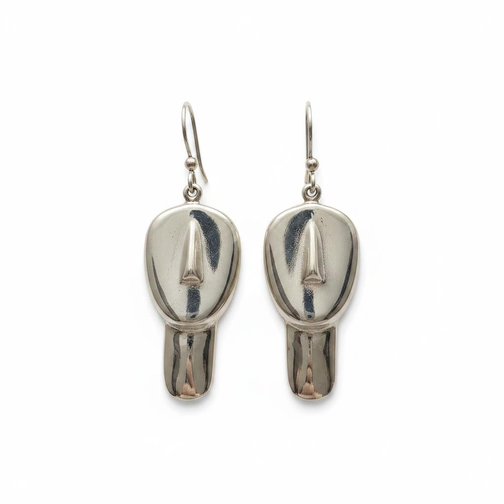 Greek Cycladic Earrings, sterling silver earrings, Greek Jewelry, handmade earrings, Head of a figurine type Plastira Earrings (AG-10)