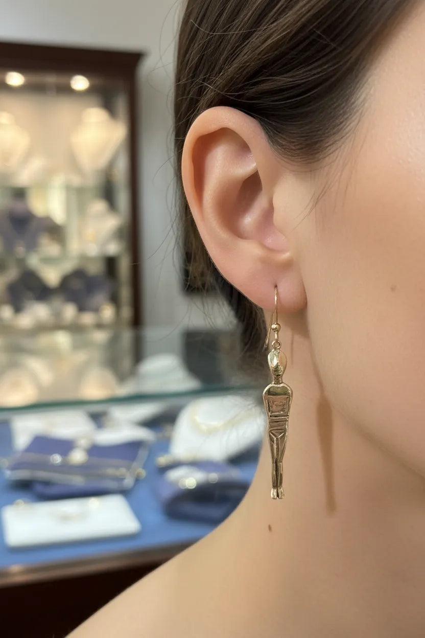 Greek Cycladic earrings, Cycladic jewelry, earrings in sterling silver, Standing female figure (Keros Variety) earrings (AG-11)