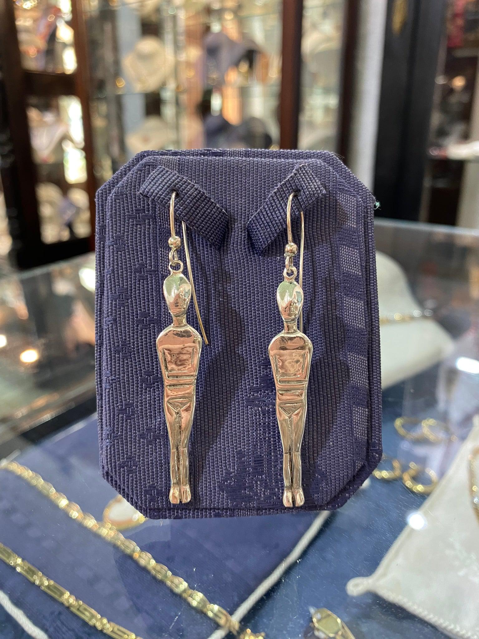 Greek Cycladic earrings, Cycladic jewelry, earrings in sterling silver, Standing female figure (Keros Variety) earrings (AG-11) - ELEFTHERIOU EL