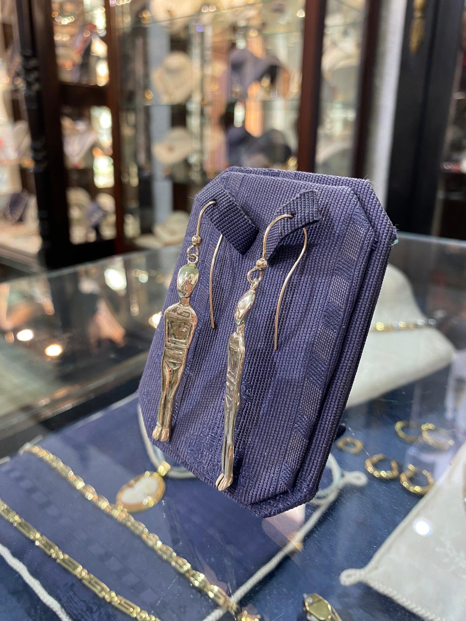 Greek Cycladic earrings, Cycladic jewelry, earrings in sterling silver, Standing female figure (Keros Variety) earrings (AG-11) - ELEFTHERIOU EL