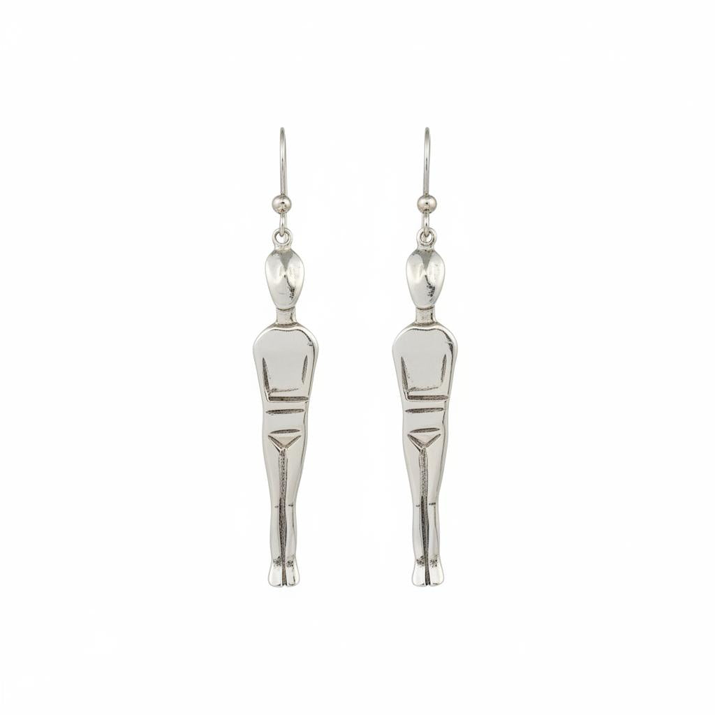 Greek Cycladic earrings, Cycladic jewelry, earrings in sterling silver, Standing female figure (Keros Variety) earrings (AG-11)