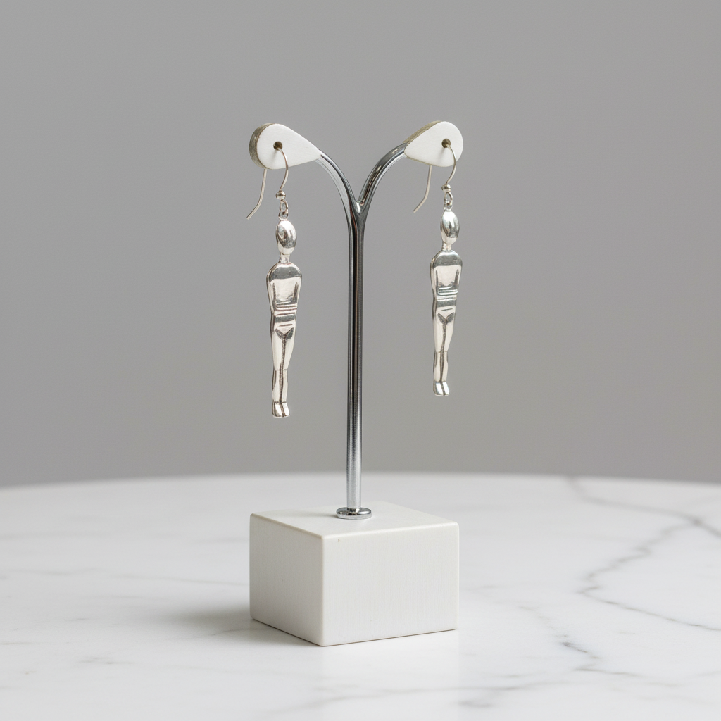 Greek Cycladic earrings, Cycladic jewelry, earrings in sterling silver, Standing female figure (Keros Variety) earrings (AG-11)