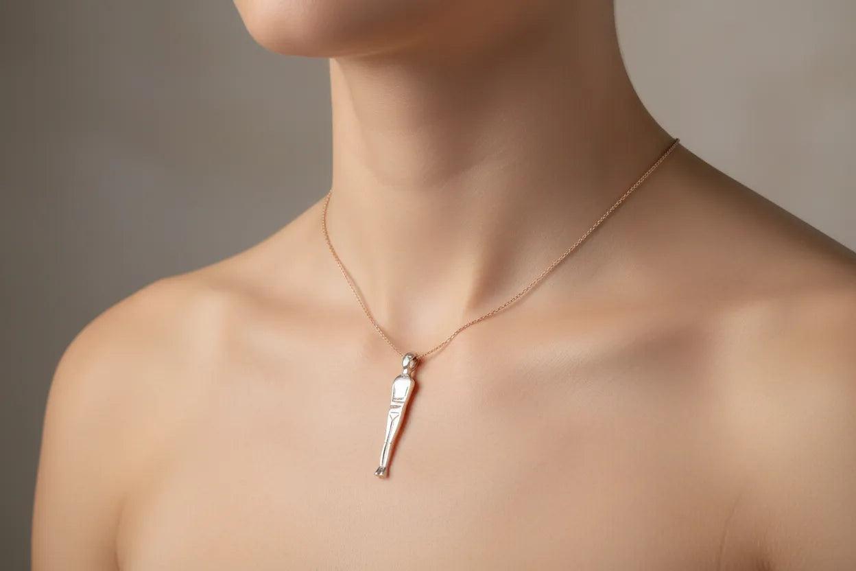 Greek Cycladic pendant, Cycladic jewelry, pendant in sterling silver, Standing female figure (Keros Variety) pendant (PE-96)