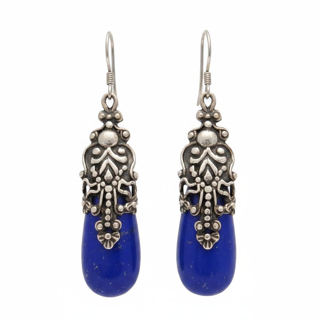 Greek Drop Earrings in sterling silver with Lapis Lazuli (GT-05)
