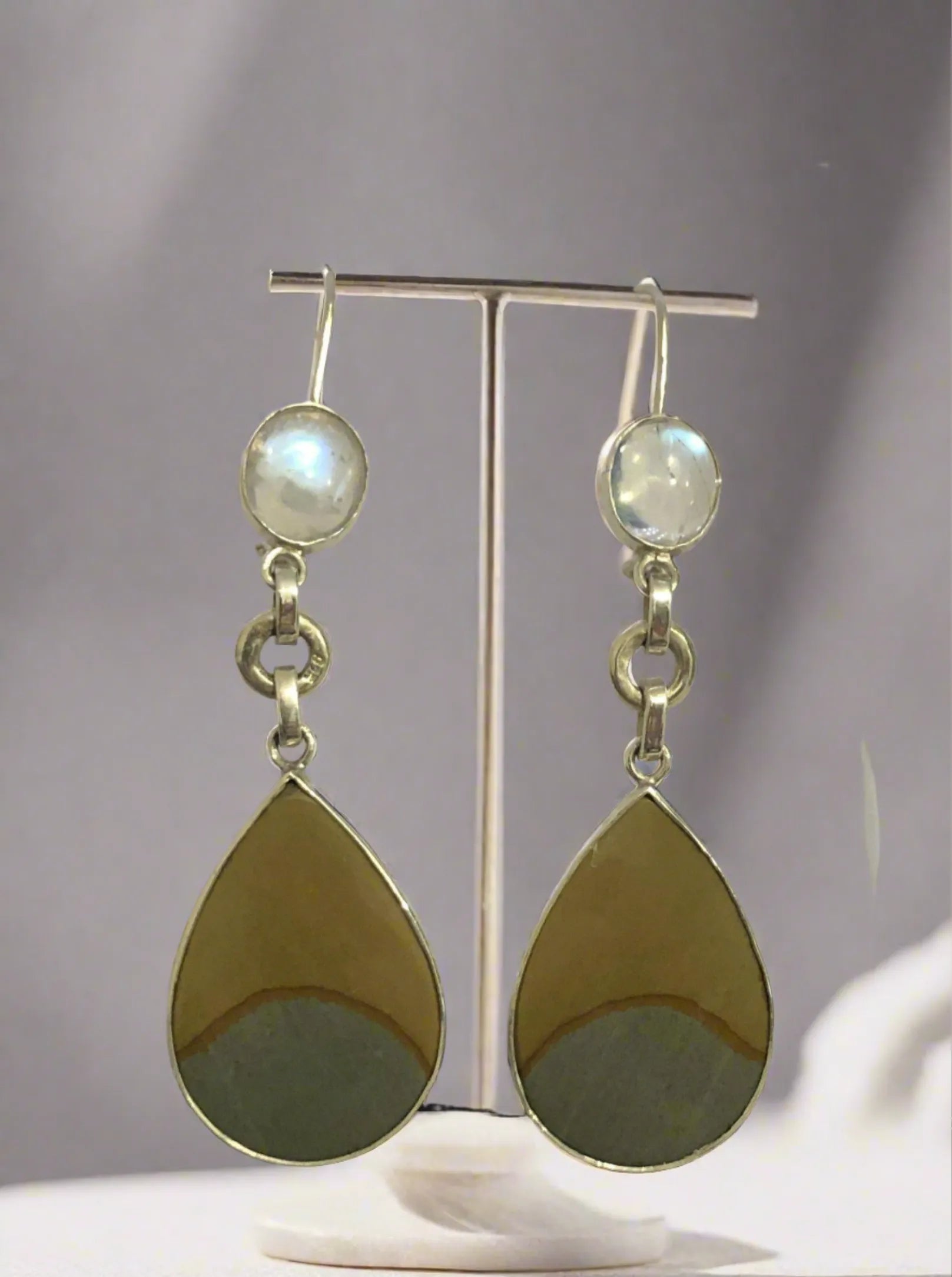 Greek Jewelry, Sterling silver Earrings, Solid silver Earrings, Greek Earrings, Moonstone Earrings, Jasper Earrings