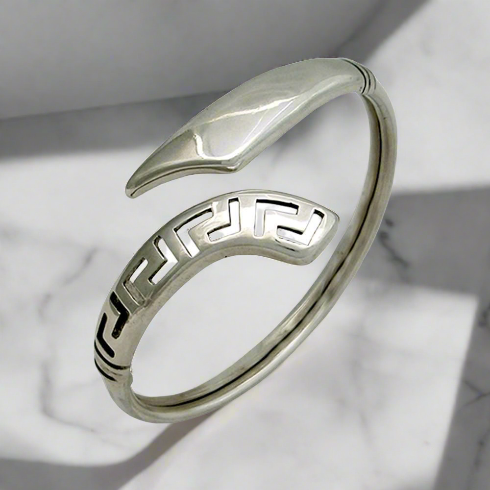 Greek Key Meander Bangle in Sterling Silver with zircon (B-64) - ELEFTHERIOU EL