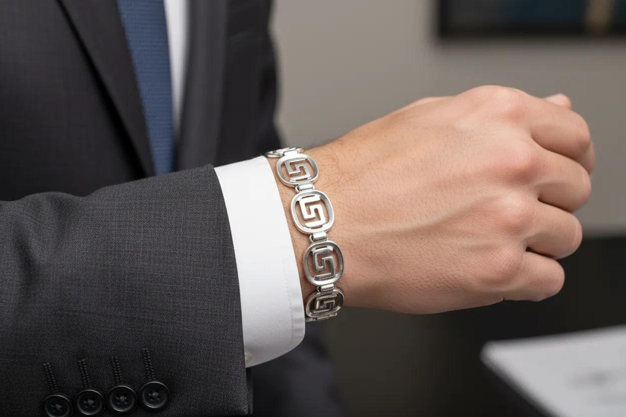 Greek Key Meander Bracelet in Sterling Silver (B-109)