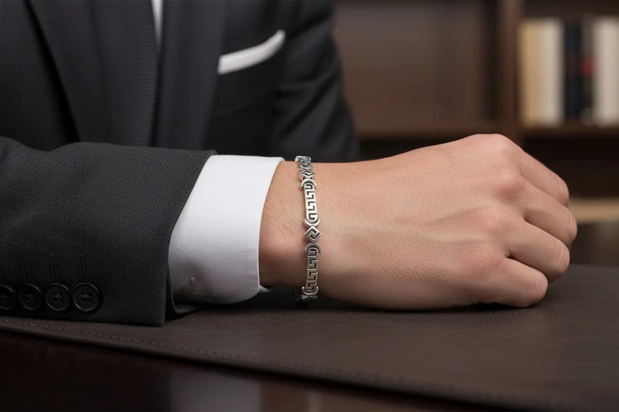 Greek Key Meander Bracelet in Sterling Silver (B-51)