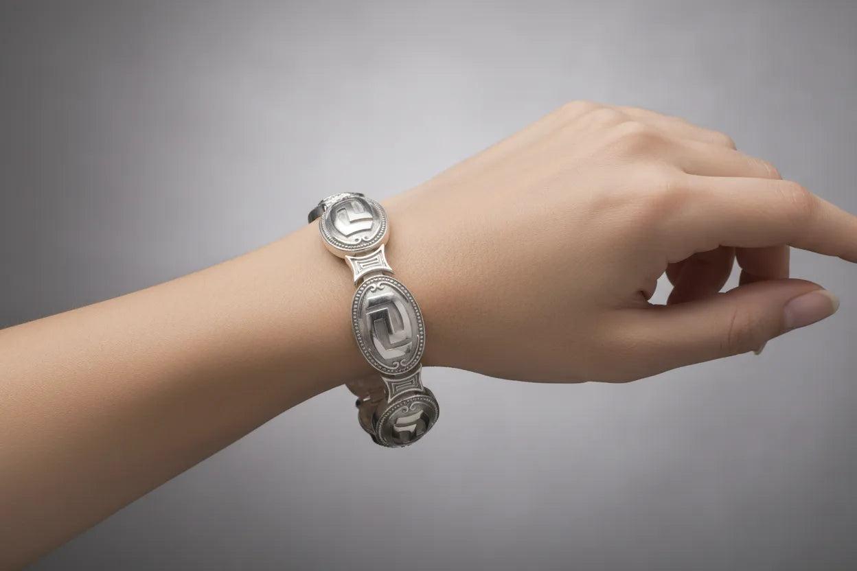 Greek Key Meander Bracelet in Sterling Silver (B-54)