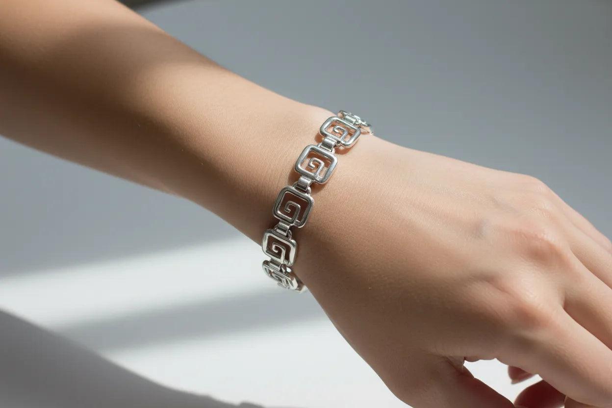 Greek Key Meander Bracelet in Sterling Silver (B-62)
