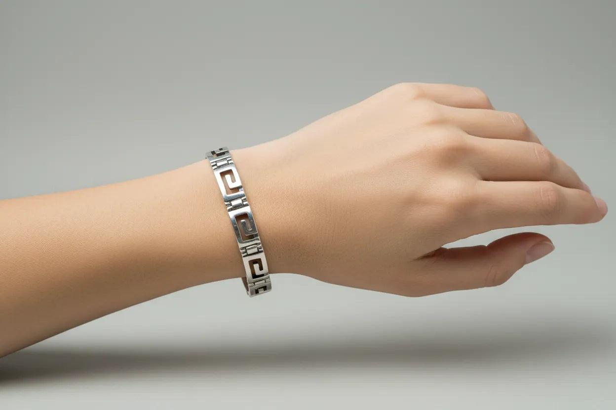 Greek Key Meander Bracelet in Sterling Silver (B-78)