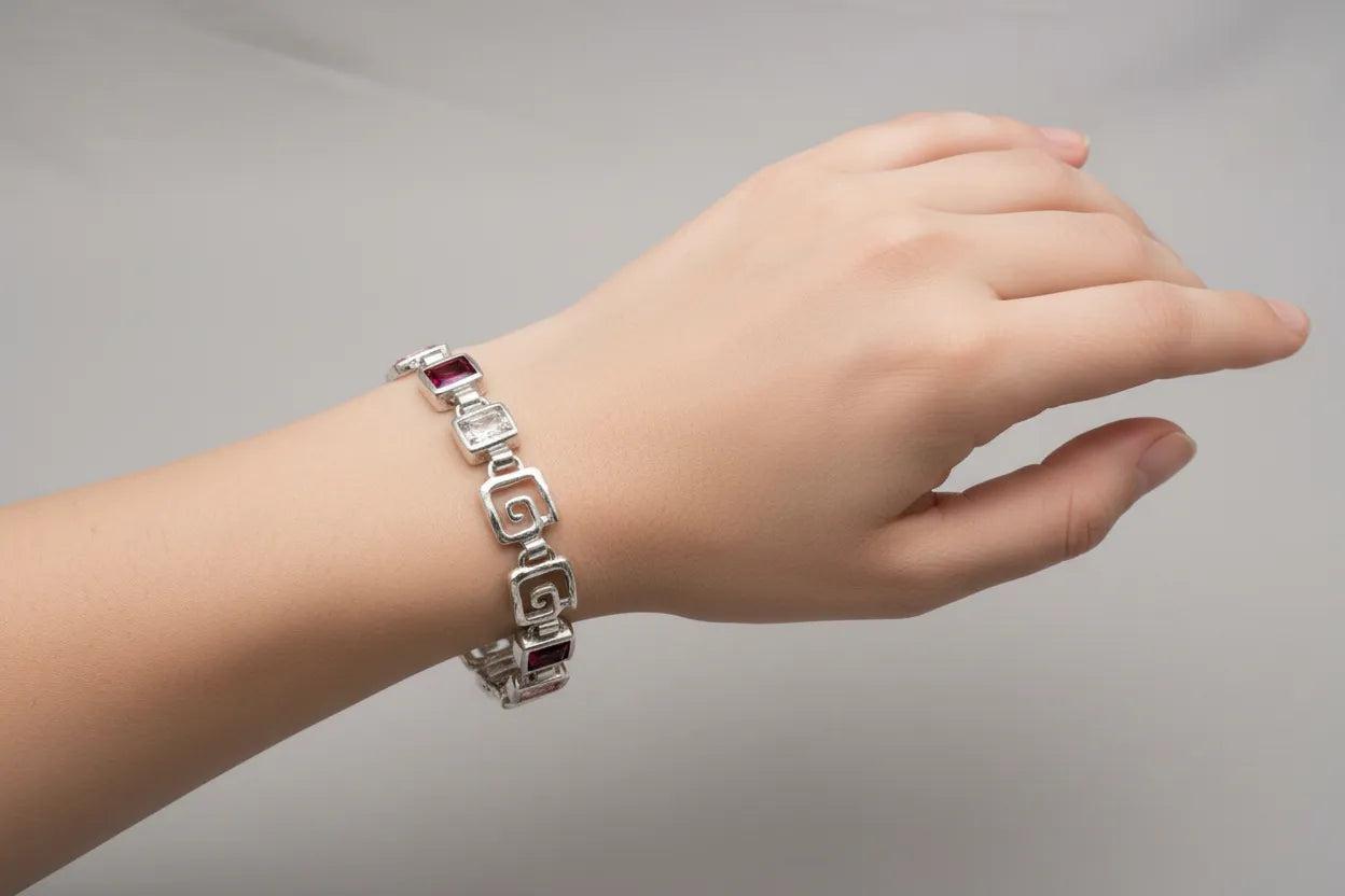Greek Key Meander Bracelet in Sterling Silver (B-91)